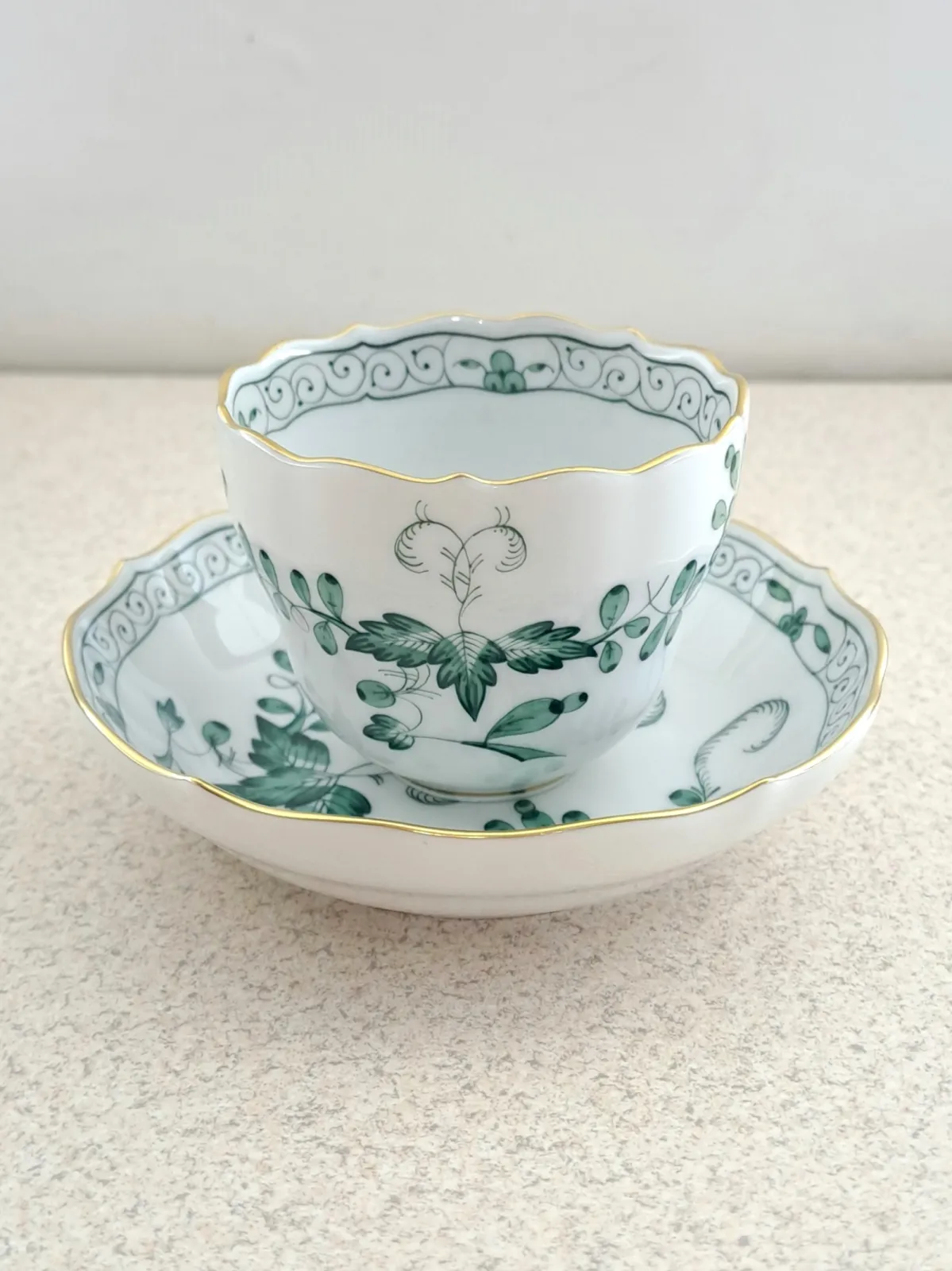 Filiżanka do espresso mokka Meissen Miśnia indyjskie korale zielone kwiaty Indian Green
