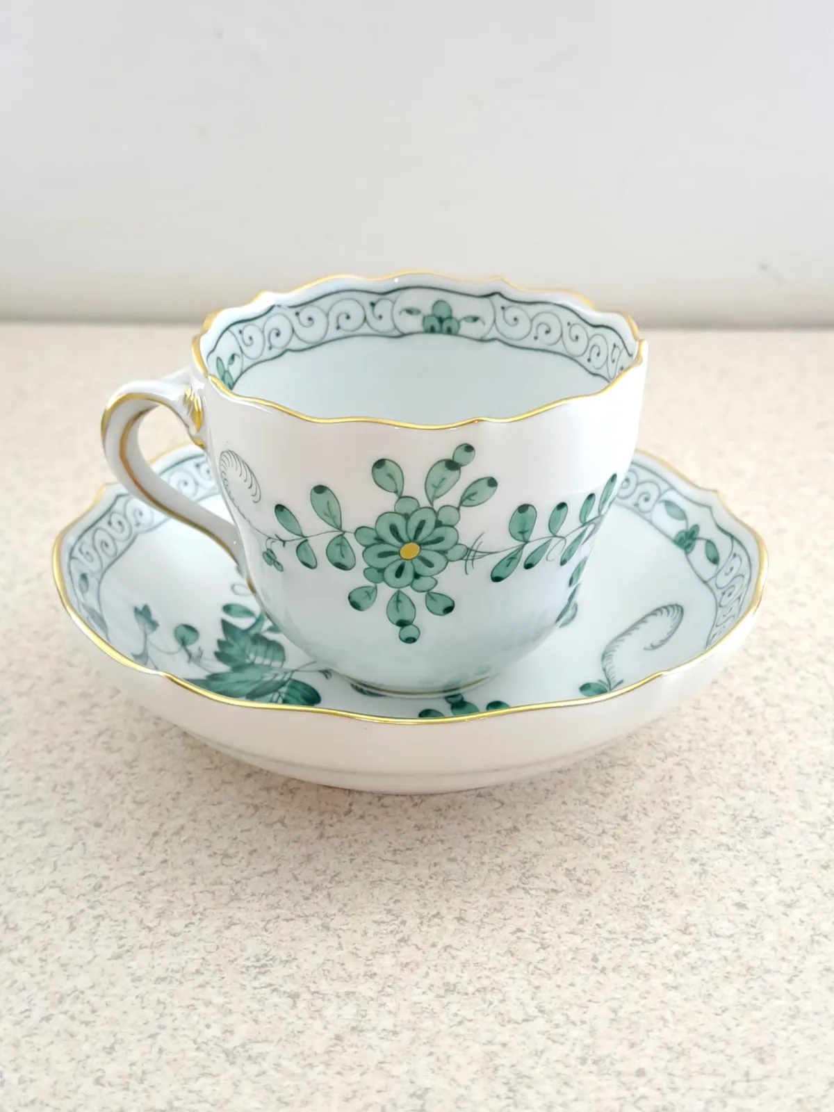 Filiżanka do espresso mokka Meissen Miśnia indyjskie korale zielone kwiaty Indian Green