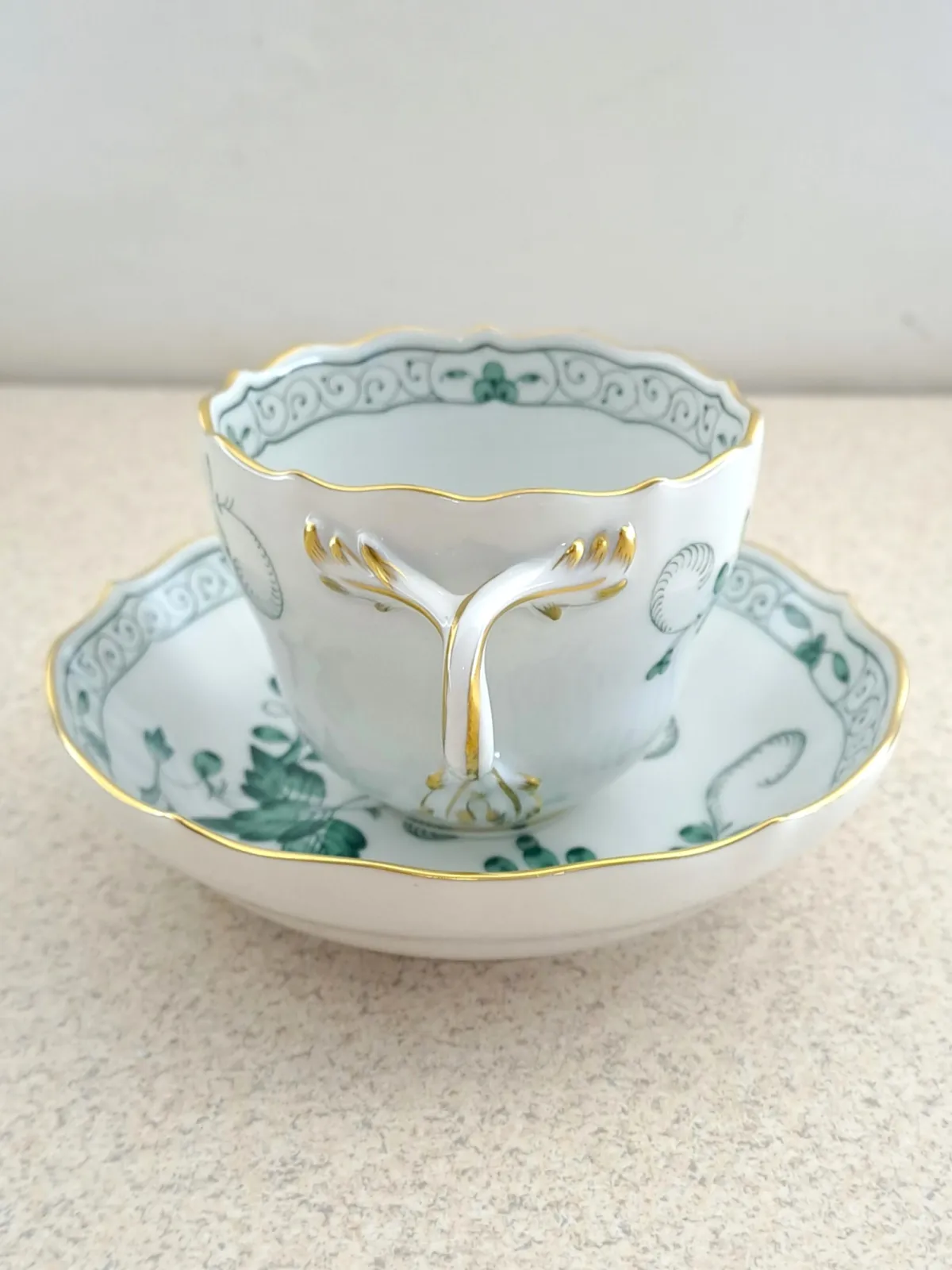 Filiżanka do espresso mokka Meissen Miśnia indyjskie korale zielone kwiaty Indian Green
