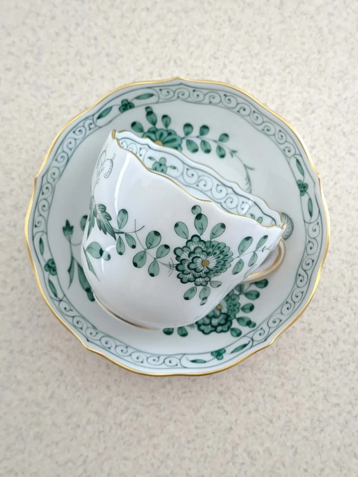 Filiżanka do espresso mokka Meissen Miśnia indyjskie korale zielone kwiaty Indian Green