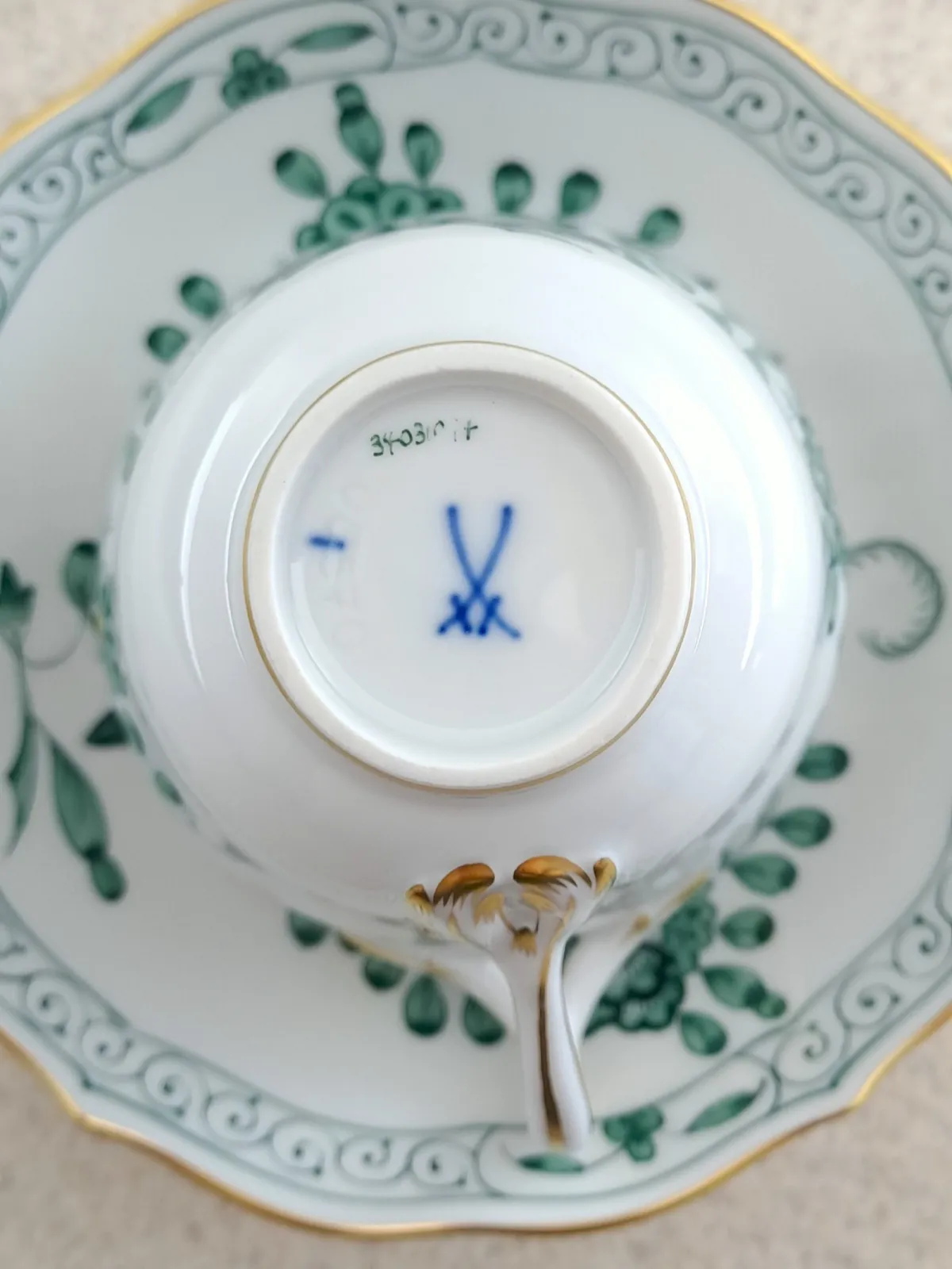 Filiżanka do espresso mokka Meissen Miśnia indyjskie korale zielone kwiaty Indian Green