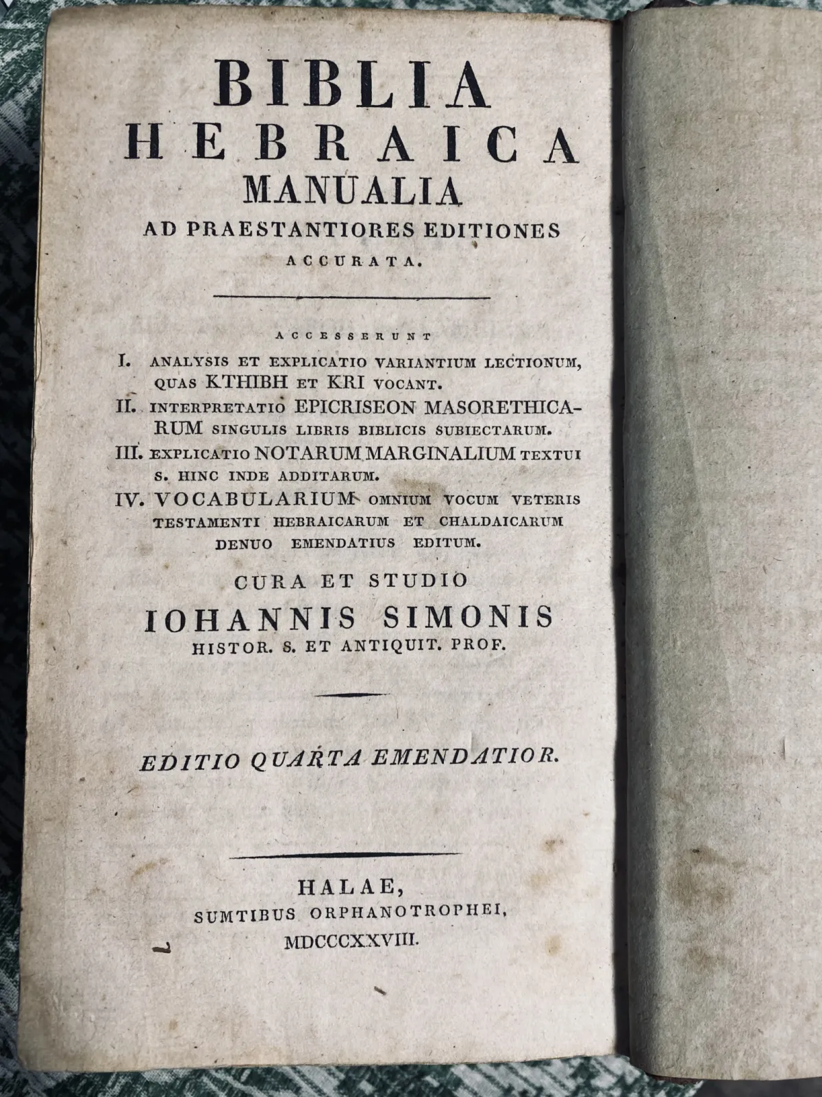Biblia Hebraica Manualia 1828 Johann Simonis ORYGINAŁ komplet skóra
