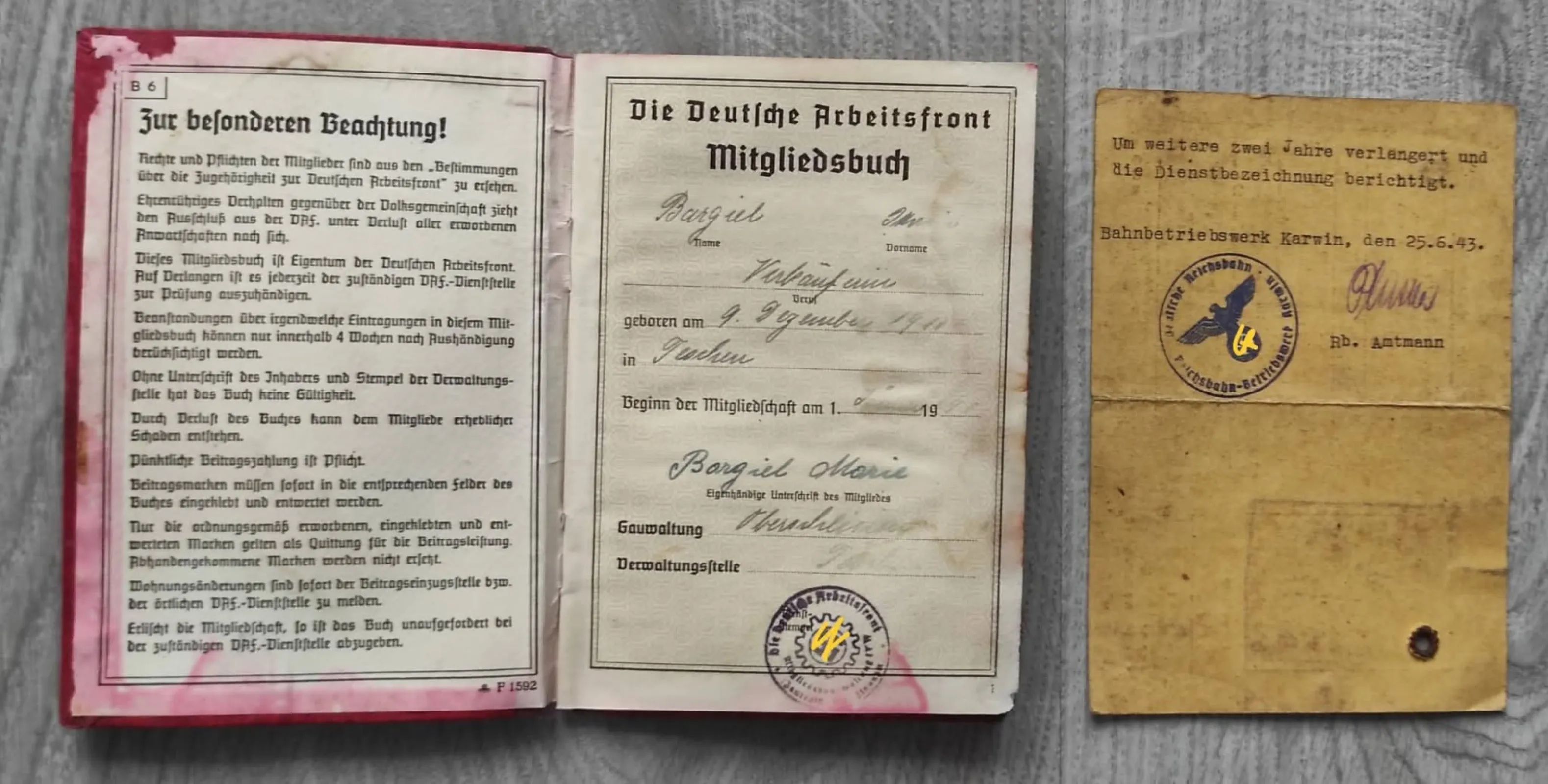 Zestaw dokumentów CIESZYN (Teschen) Reichsbahn 1940 i 1941