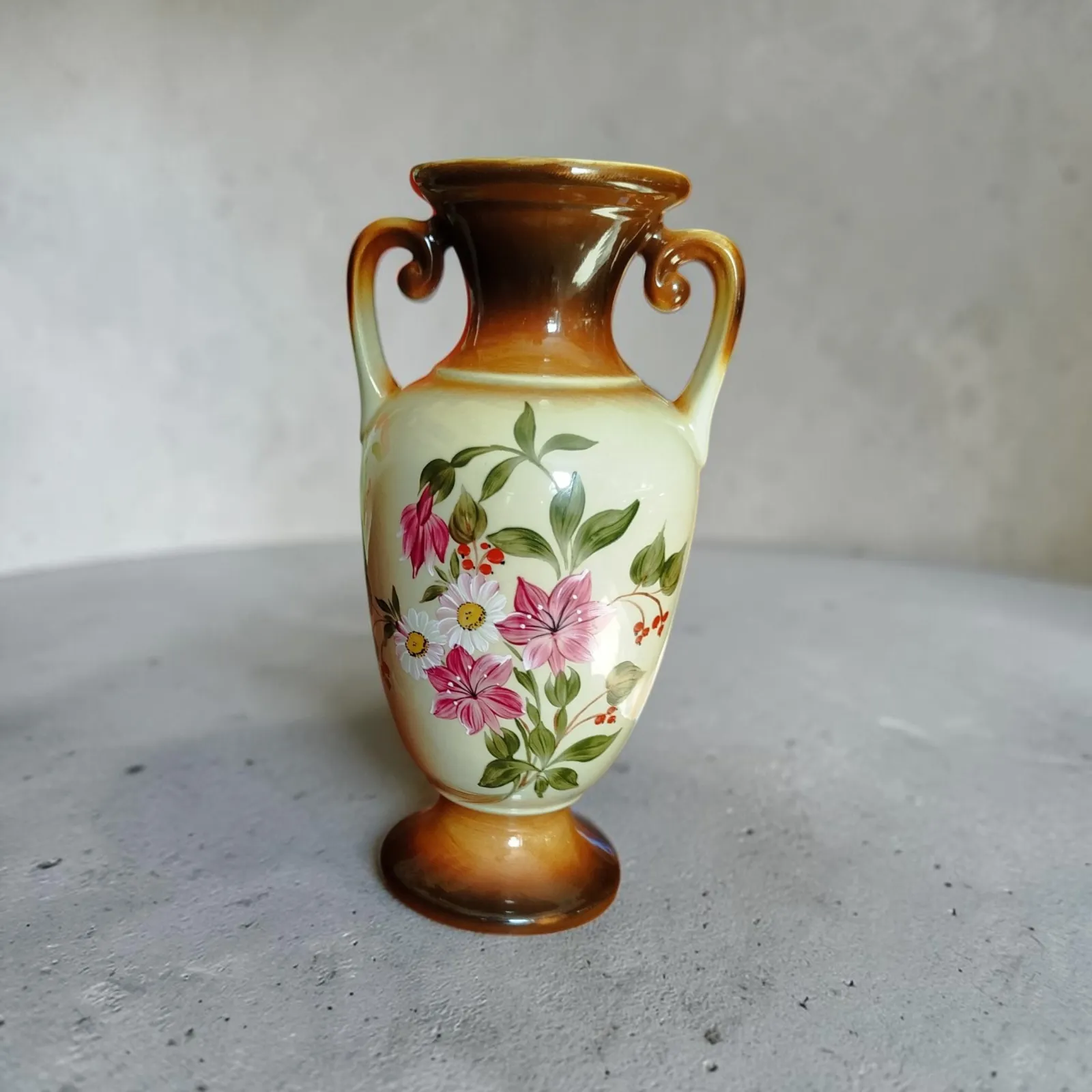 Wazon ceramiczny PRL Tułowice – ręcznie malowany – lata 70. – pamiątkowy, idealny stan