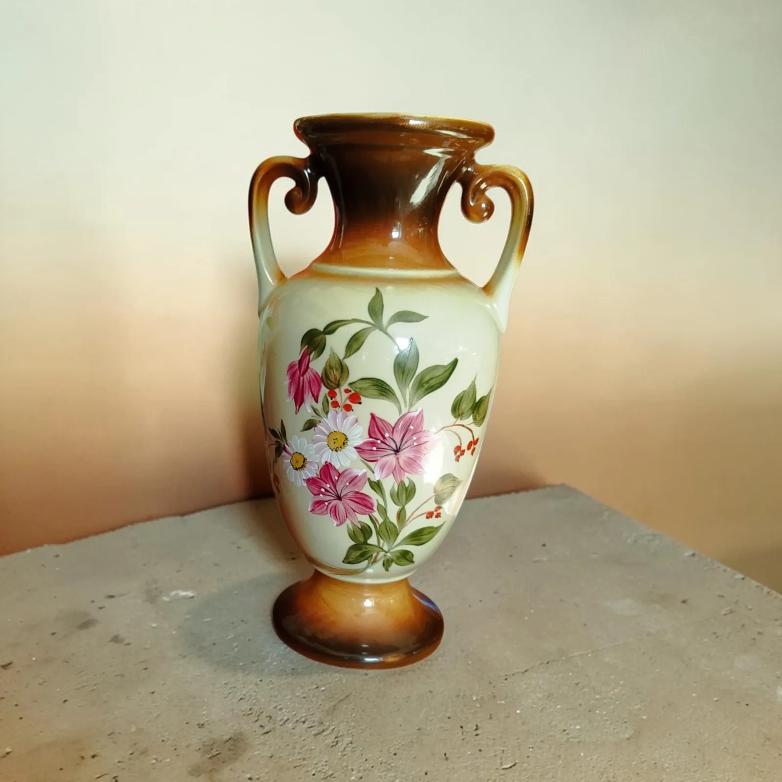 Wazon ceramiczny PRL Tułowice – ręcznie malowany – lata 70. – pamiątkowy, idealny stan