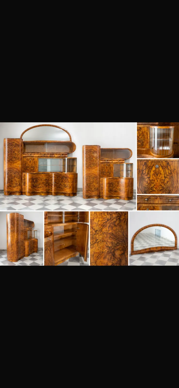 Kredens Art Deco z lustrem | Orzech kaukaski | Po renowacji | Lata 30. XX w.