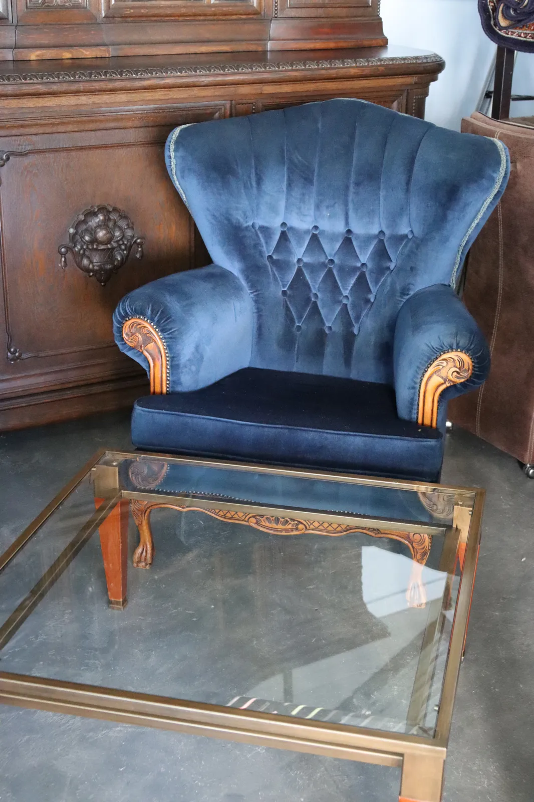 Kobaltowy Komplet Ludwikowski – Welurowa Sofa + Fotel | retro / vintage / glamour