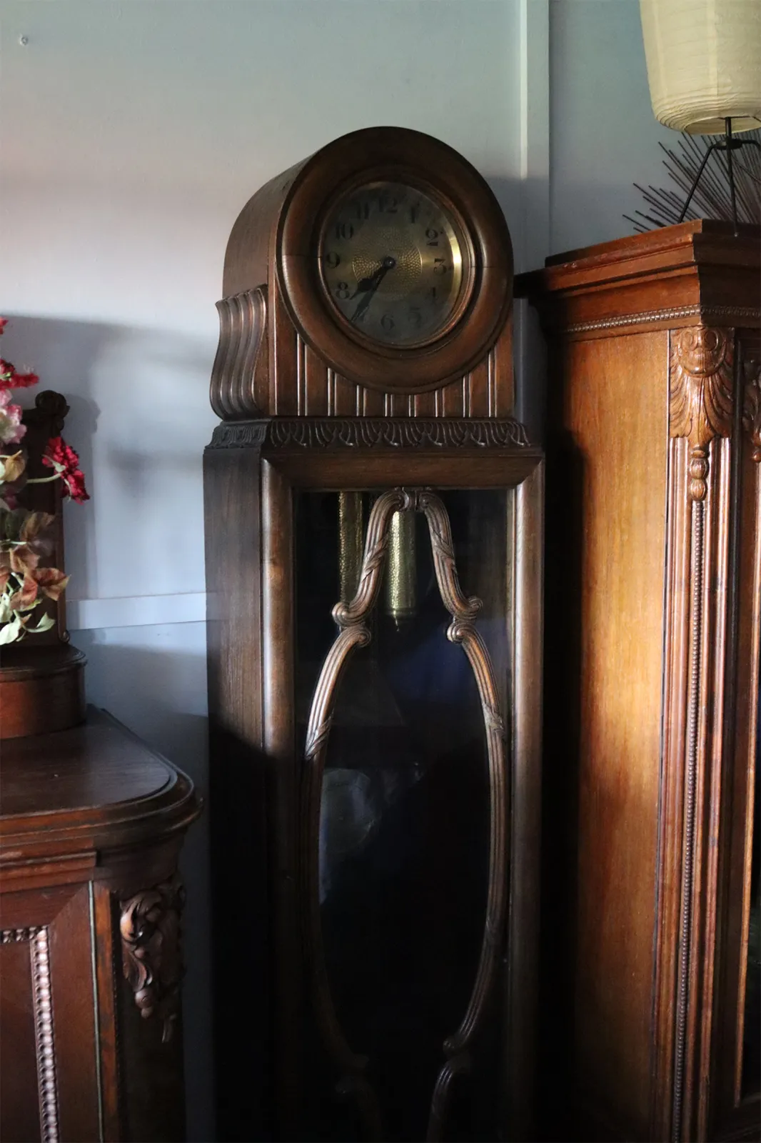Dębowy Zegar Stojący Gustav Becker | zegar typu "baba" / mechanizm z ok. 1860 roku / eklektyczna snycerka