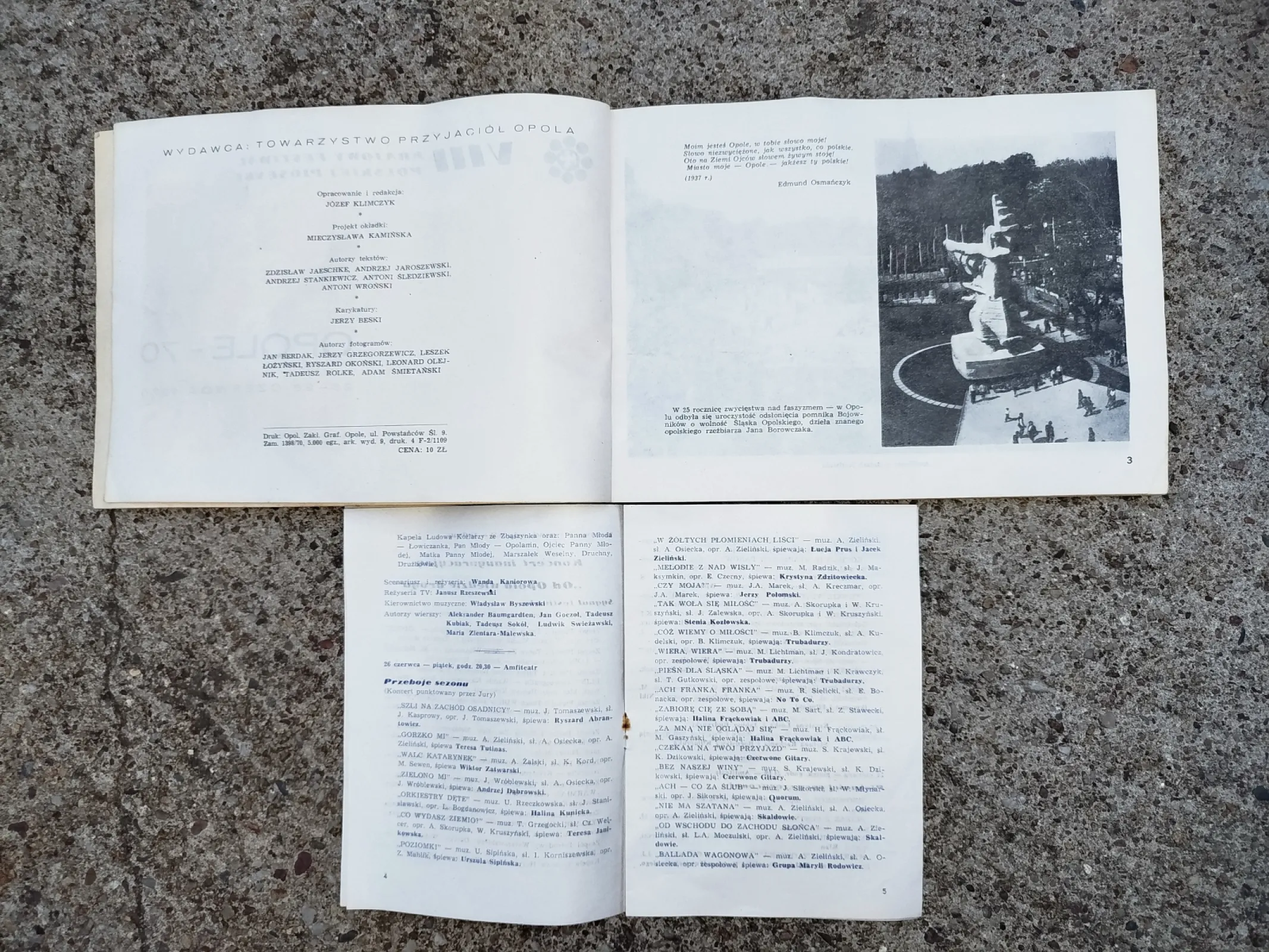 Oryginalny komplet VIII Krajowego Festiwalu Piosenki Polskiej – Opole ’70 – program koncertowy + książeczka „Opole 70”