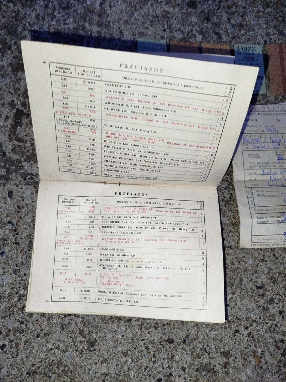 Oryginalny zestaw PKP PRL – rozkład jazdy Opole Główne 1978/79 + bilety