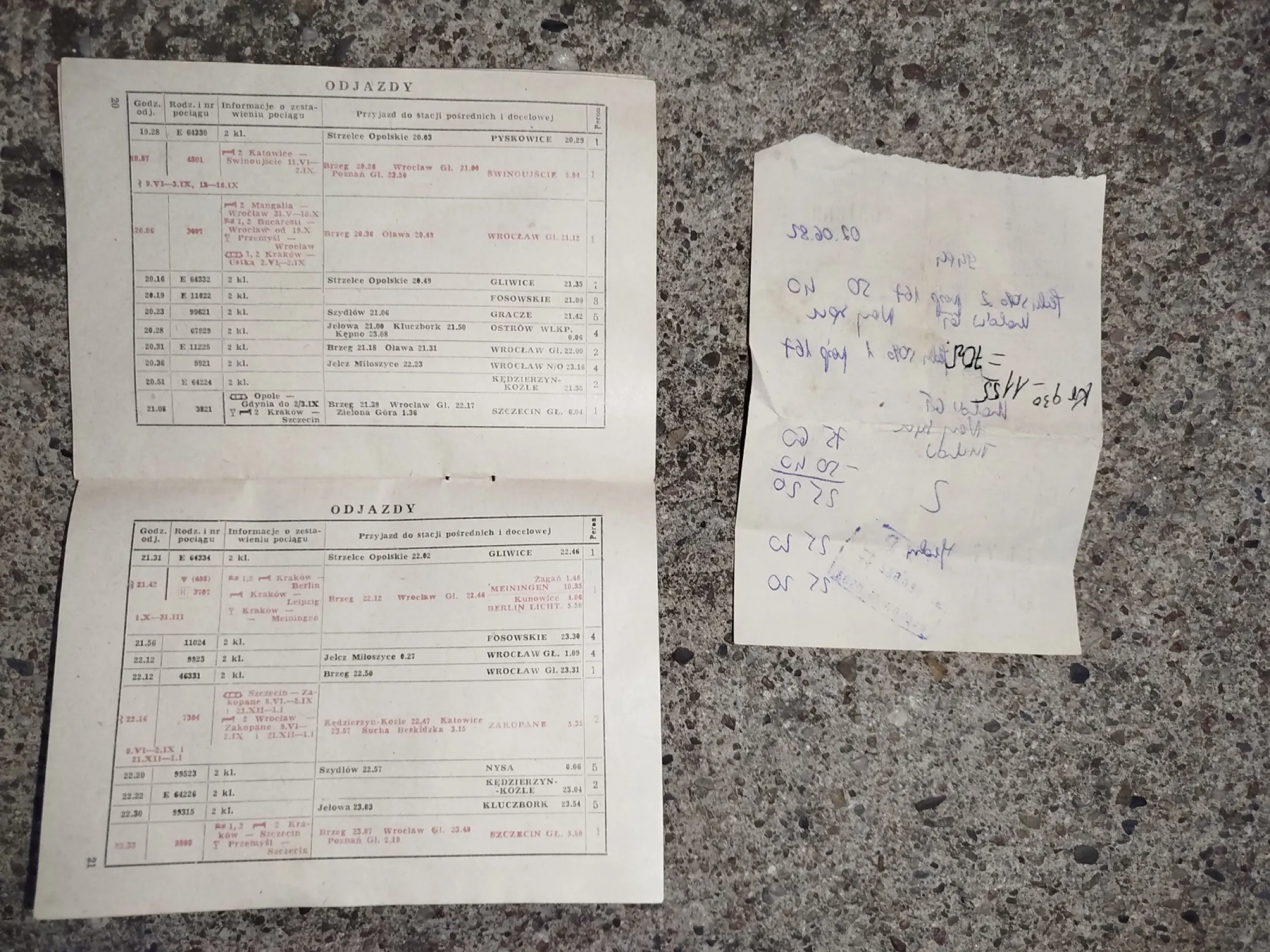 Oryginalny zestaw PKP PRL – rozkład jazdy Opole Główne 1978/79 + bilety