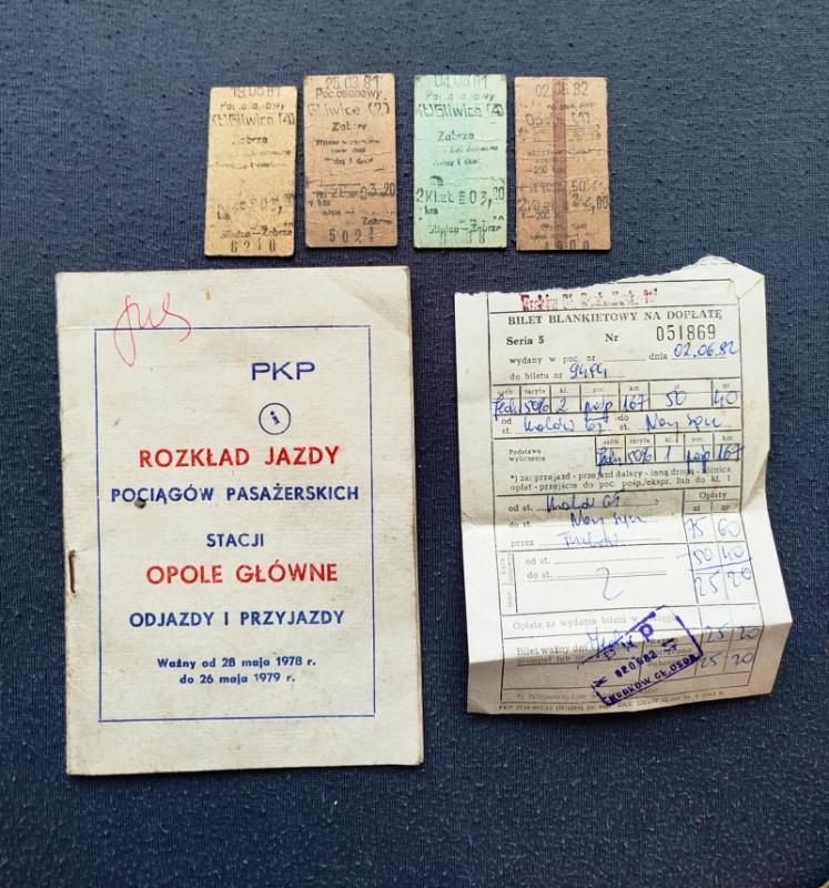 Oryginalny zestaw PKP PRL – rozkład jazdy Opole Główne 1978/79 + bilety