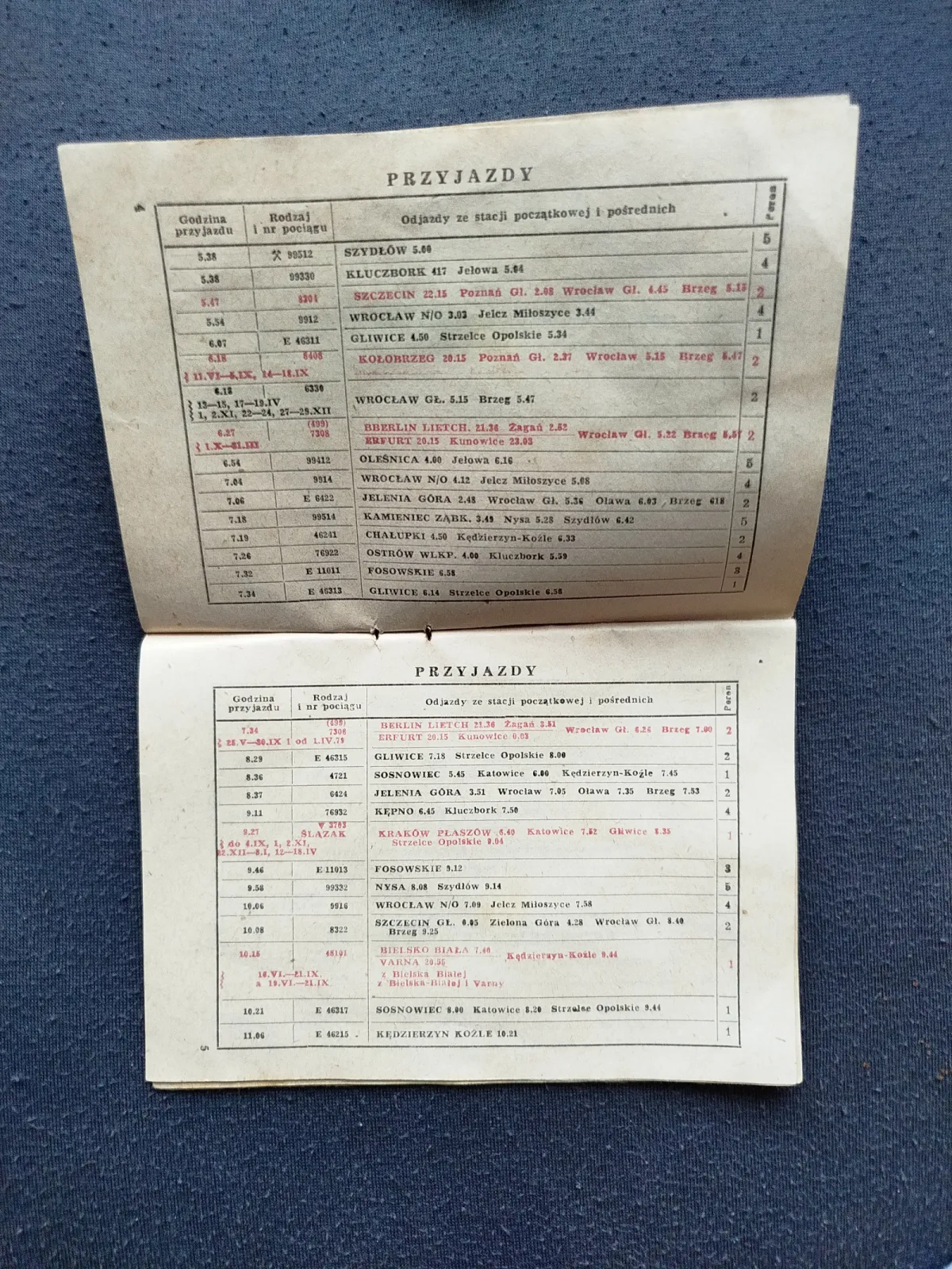 Oryginalny zestaw PKP PRL – rozkład jazdy Opole Główne 1978/79 + bilety