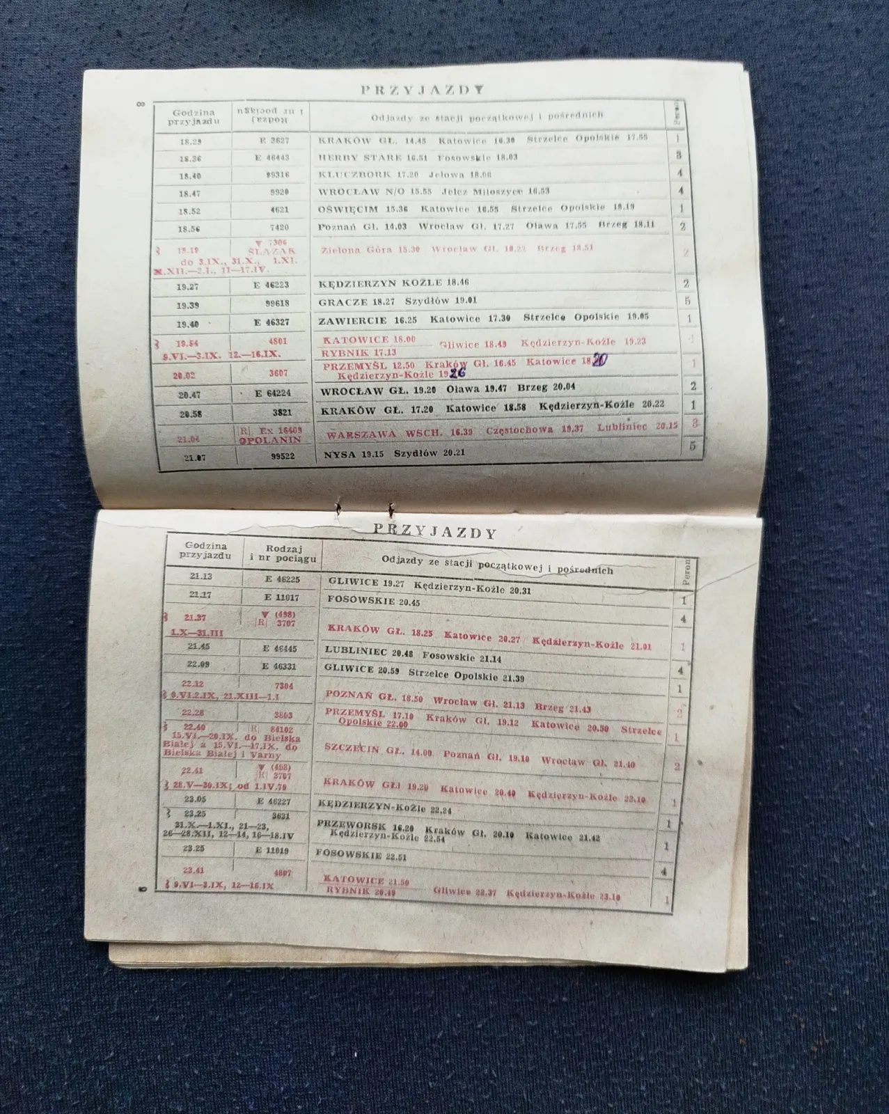 Oryginalny zestaw PKP PRL – rozkład jazdy Opole Główne 1978/79 + bilety