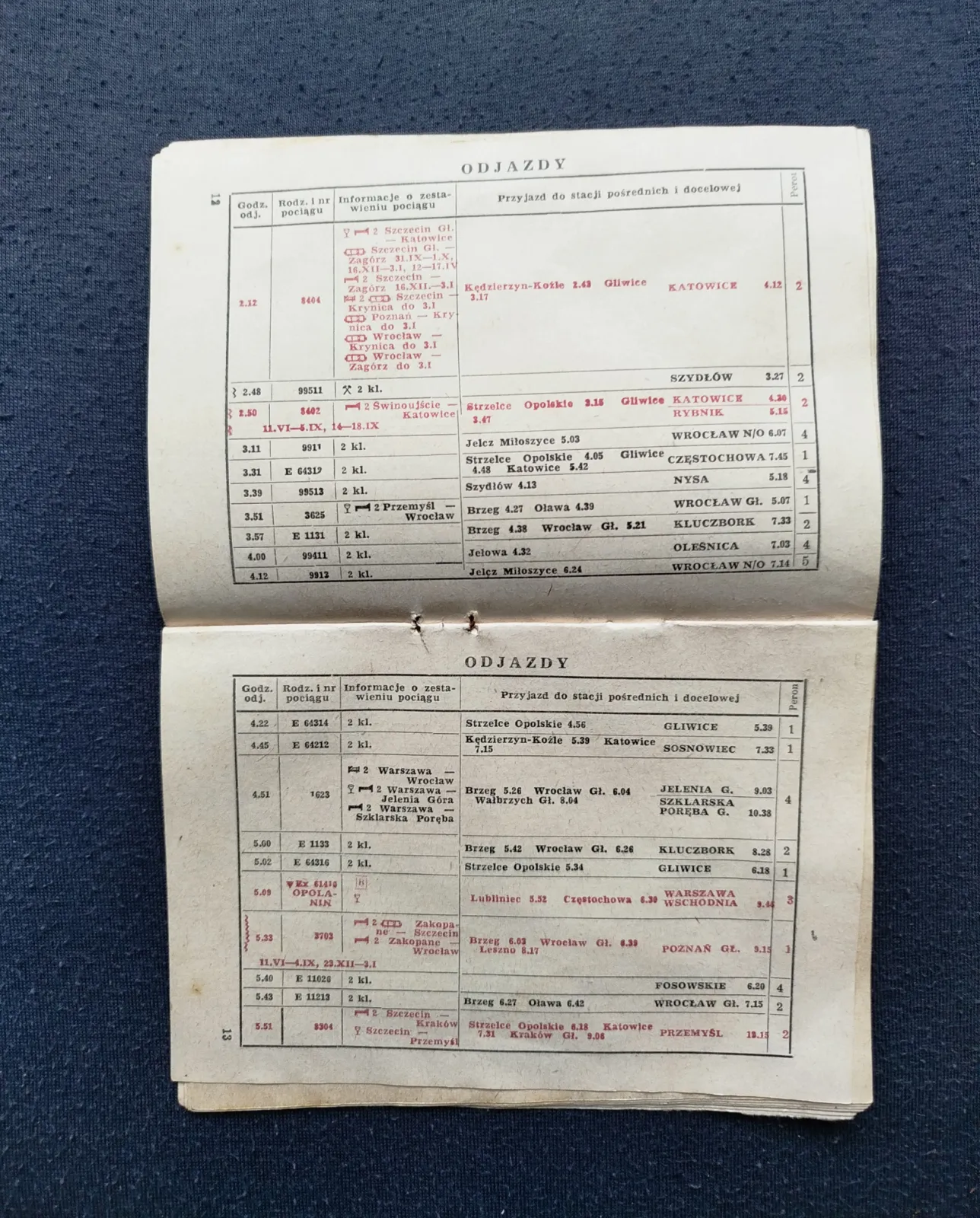 Oryginalny zestaw PKP PRL – rozkład jazdy Opole Główne 1978/79 + bilety