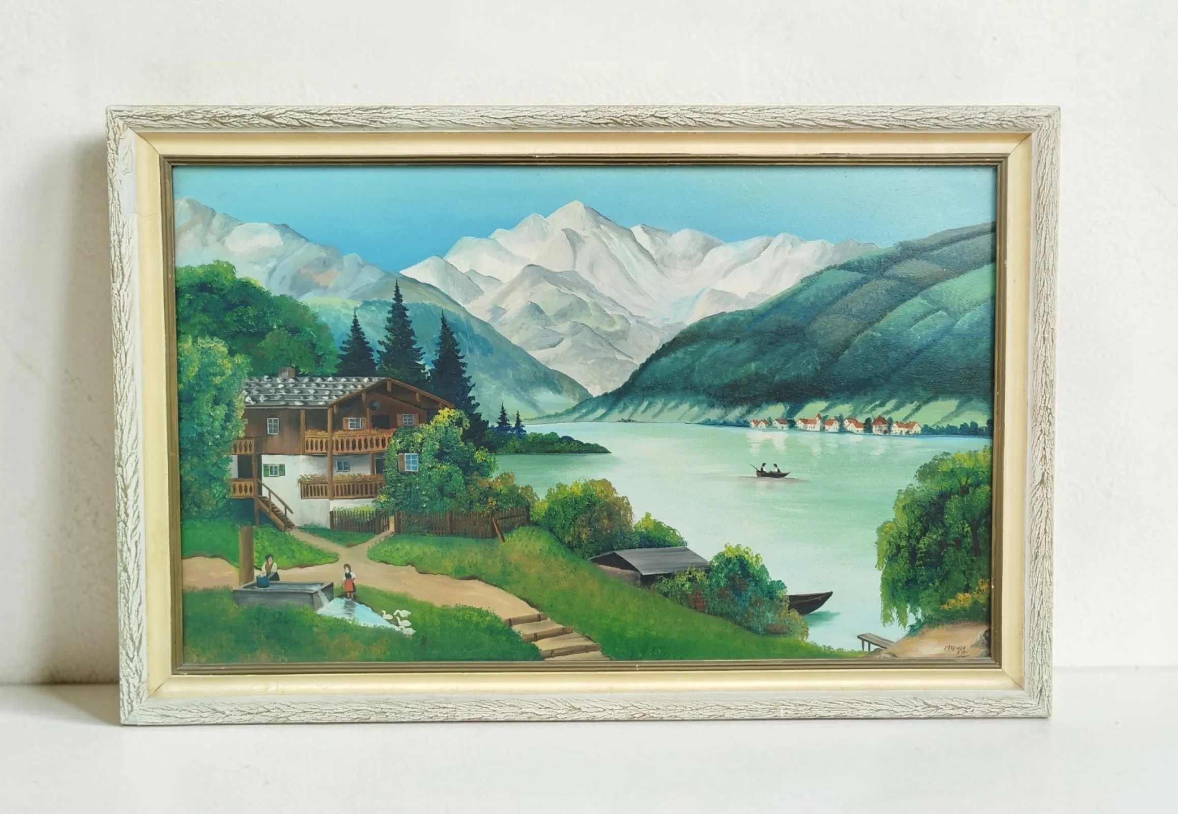 Obraz olejny na płycie – alpejski krajobraz, sygn. OTREMBA, 1977