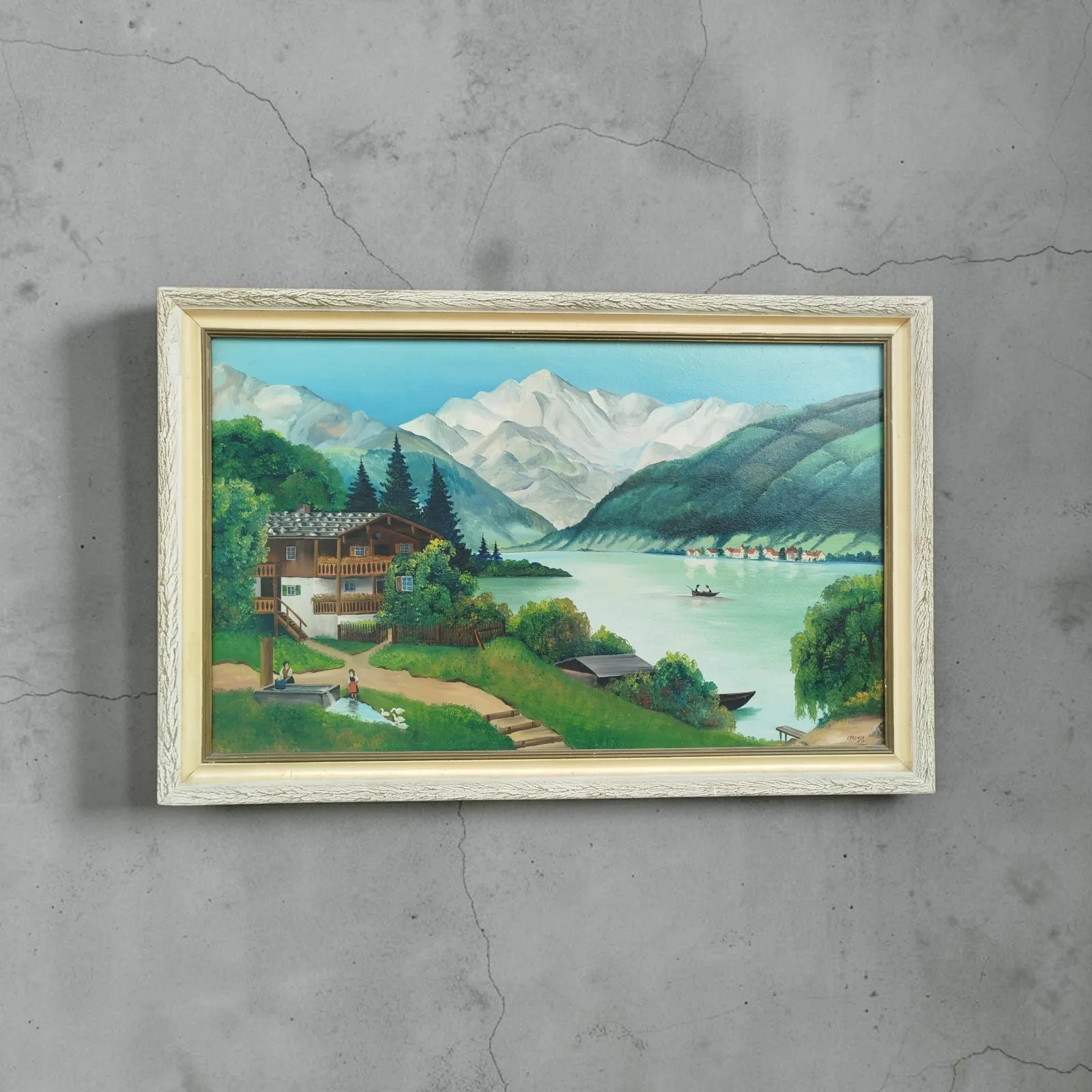 Obraz olejny na płycie – alpejski krajobraz, sygn. OTREMBA, 1977