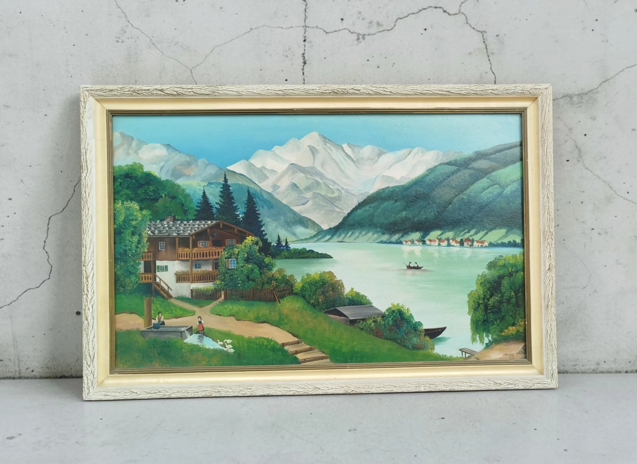 Obraz olejny na płycie – alpejski krajobraz, sygn. OTREMBA, 1977
