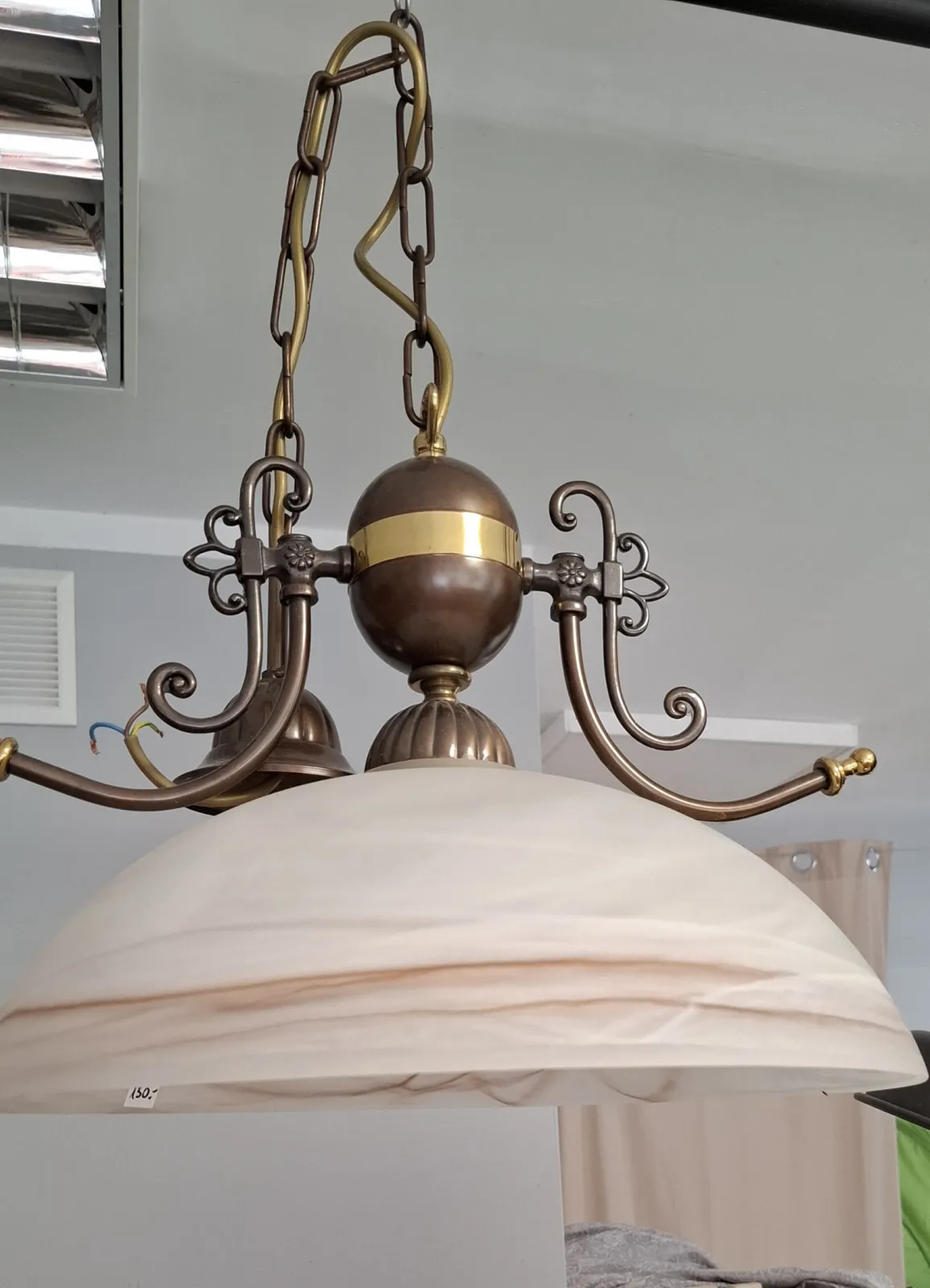 Lampa wisząca retro / vintage – mosiądz i alabaster